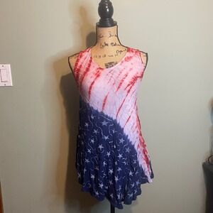 Jessica Taylor USA American Flag Holiday Summer Tank Top Red Blue one size